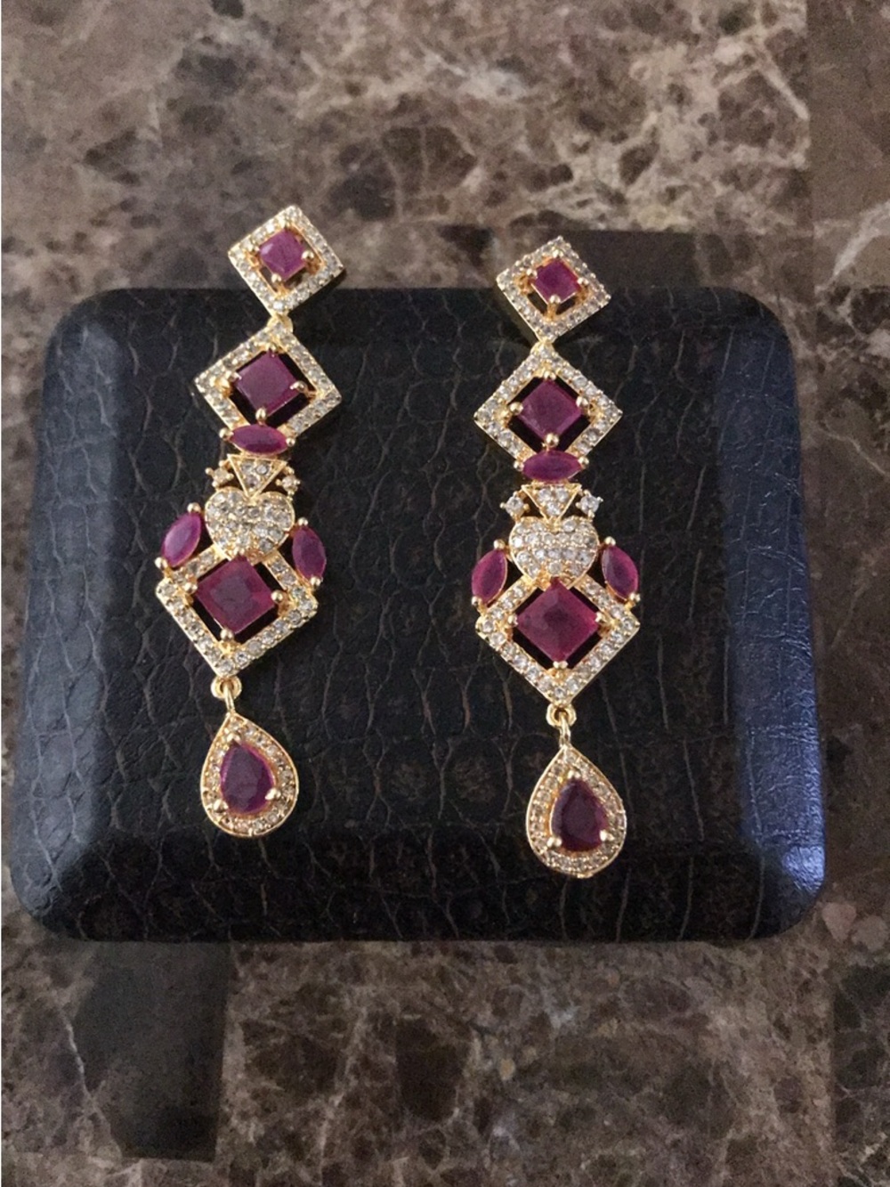 Gold-Tone stone Drop Statement Earrings